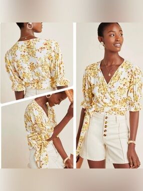 Faithfull the Brand Mali Wrap Top in Off White Goldie Floral Size XS